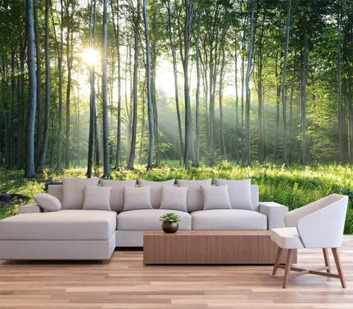 Miniatura 38 de Reyhui - Mural de pared con imagen de bosque y arroyo, papel tapiz grande con escena natural para dormitorio, sala de estar, fondo de TV, sofá