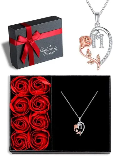 Yoosteel Collares con inicial de corazón rosa para mujer, regalos - Collar con dije de letra de corazón para mujer, esposa, novia, madre, día de la