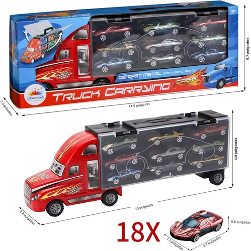 Miniatura 6 de BoomCaCa - Juego de transporte de camiones de juguete con 18 autos deportivos en juguetes de camiones, juguetes para niños y niñas de 3 a 10 años