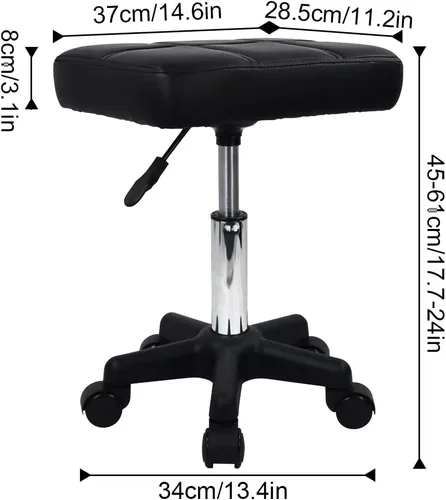 Miniatura 3 de FURWOO Taburete giratorio rectangular con ruedas, altura ajustable, silla giratoria para spa, salón de masaje, color negro