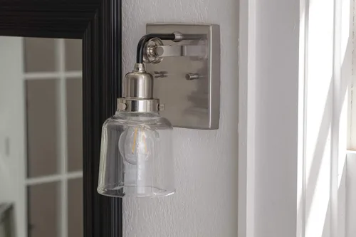 Miniatura 24 de Progress Lighting Rushton Collection - Lámpara de tocador de baño de cristal transparente (1 lámpara), níquel cepillado