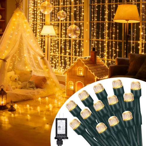 Guirnalda de 500 luces LED de 164 pies, 8 modos de enchufe, con función de memoria, tira de luces verdes de Navidad para dormitorio, árbol de