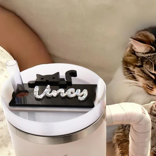 Miniatura 4 de callie Placa de nombre personalizada de gato para taza Stanley de 30 onzas, 40 onzas, etiqueta de nombre personalizada para tapa de vaso Stanley