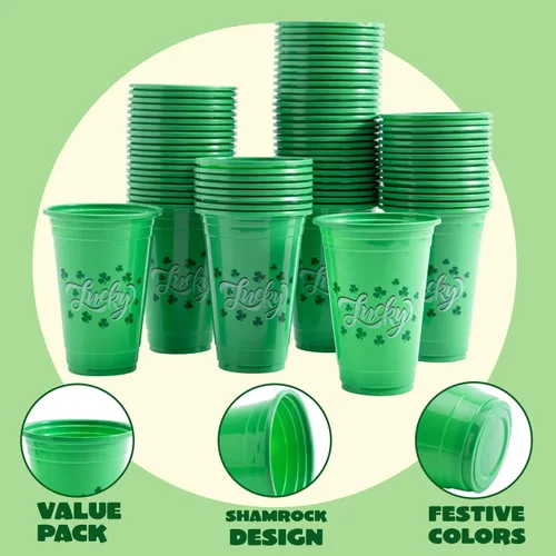 Miniatura 3 de JOYIN Juego de 72 tazas de 16 onzas para el día de San Patricio, color verde, desechables, de plástico, para decoración de fiesta de San Patricio