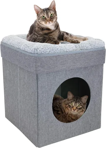 Miniatura 5 de Kitty City Muebles de cubo para gatos de interior, cubo gris A) Cubo de gato (gris)
