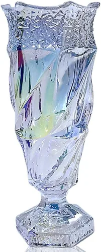 Florero de cristal de 2.4 libras 9.5 pulgadas, estilo bohemio, para centros de mesa, boda, decoración del hogar florero de cristal (brillante)