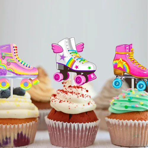 Miniatura 9 de 36 piezas de patines de ruedas para cupcakes, decoración de fiesta de cumpleaños, estilo retro, hip hop, temática de patinaje, para cupcakes para 80