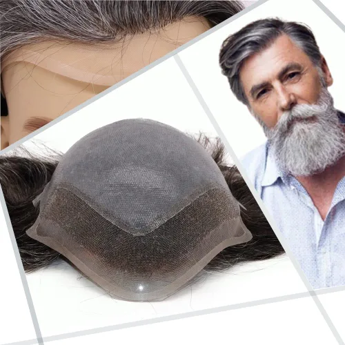 Miniatura 18 de Toupee - Peluca de cabello humano europeo con encaje frontal suizo y línea capilar natural para hombre, con piel sintética, sistema de reemplazo