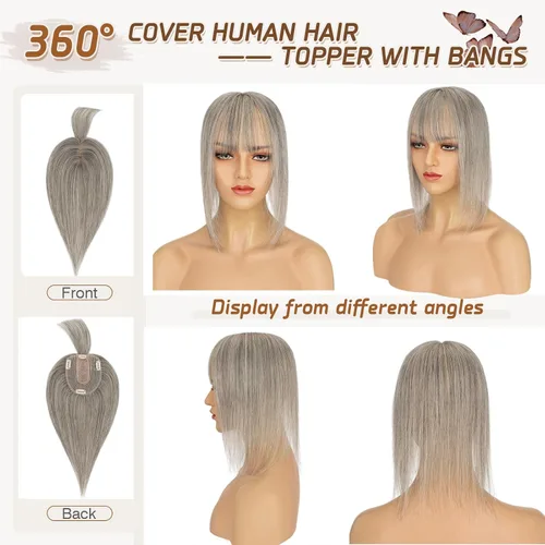 Miniatura 63 de Rich Choices Pelucas con topper de cabello para mujeres, cabello humano real 100% Remy, sin flequillo, para mujeres con adelgazamiento en la parte