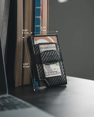 Miniatura 6 de VULKIT Billetera desplegable para tarjetas con correa de dinero, bolsillo frontal de cuero, con ventana de identificación, bloqueo RFID, funda