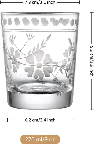 Miniatura 7 de Joeyan Vasos de Vidrio para Beber Grabados Soplados a Mano, Vasos de Agua de Vidrio Transparente con Patrón Floral, Juego de Cristalería Tumbler