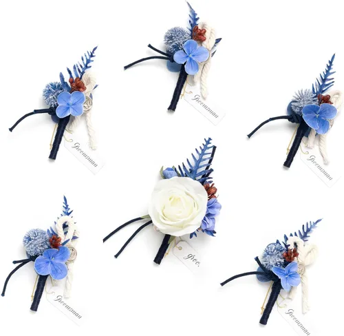 Miniatura 43 de Ling's Moment Boutonniere para Hombres Boda, Juego de 6, Novio y Padrinos Boutonniere para Boda Regreso a Casa Halloween Ceremonia Aniversario, Cena