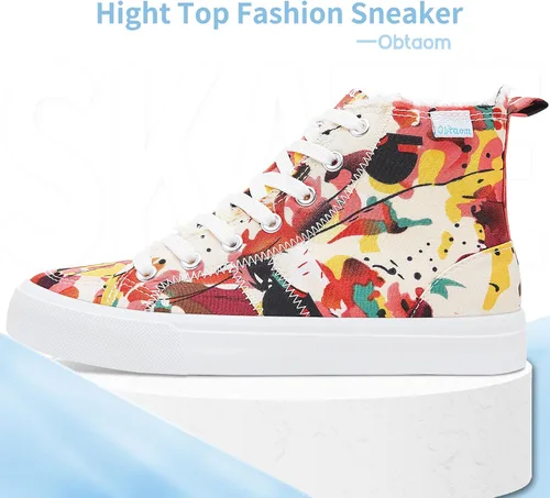 Miniatura 88 de Obtaom Zapatos de lona de alta calidad para mujer/hombre para jugar a media pantorrilla, zapatillas de deporte de moda casuales con cordones de alta