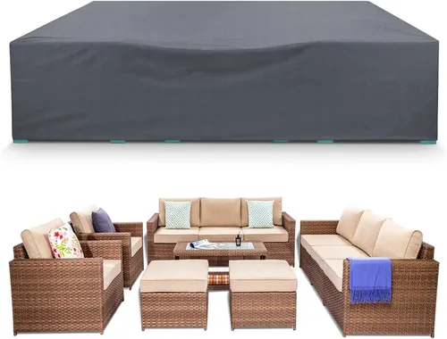 Miniatura 12 de AKEfit Fundas para Muebles de Patio, 500D Impermeable de Servicio Pesado para Mesa de Patio Cuadrada y Rectangular para Exteriores y Fundas de Negro