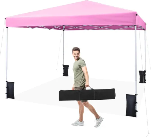 Miniatura 11 de Tangkula Toldo desplegable de 10 x 10 pies, tienda de campaña para exteriores UPF50+ con 4 bolsas de arena, 8 estacas, 4 cuerdas de viento, marco