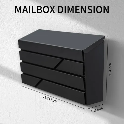 Miniatura 3 de Buzón de montaje en pared para casa exterior, buzón de gran capacidad con caja de depósito, caja postal de acero galvanizado y metal a prueba