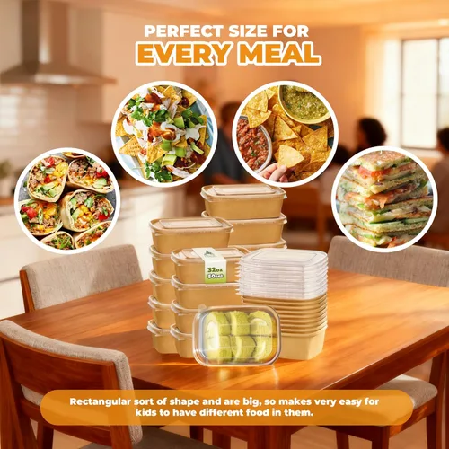 Miniatura 5 de Kaderron 50 Pack 20 OZ Large Paper Bowls with Lids with Spoons and Forks, Heavy Duty Disposable Meal Prep Containers for Party, Soak-Proof and