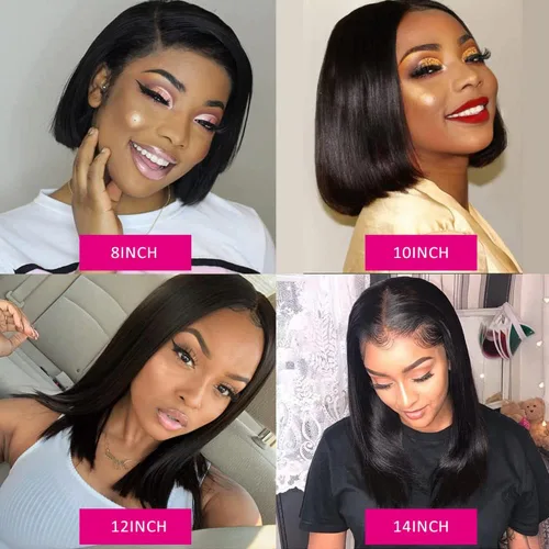 Miniatura 4 de Spotlight Pelucas de cabello humano lacio con encaje frontal de 4 x 4 para mujeres negras, densidad del 180 %, peluca con cierre de encaje virgen