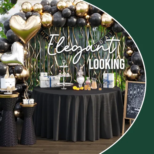 Miniatura 5 de Party Solids Paquete de 6, manteles de plástico color negro, mantel redondo desechable de 120 pulgadas para fiestas, mantel redondo, manteles