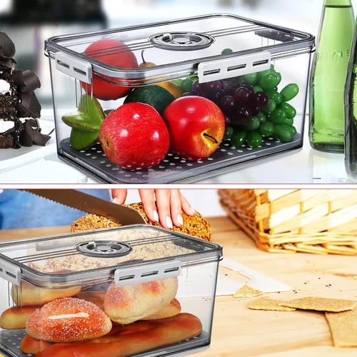 Miniatura 7 de Hemoton Contenedor de alimentos frescos con temporizador, caja de almacenamiento de alimentos transparente para frutas y panes, organizador de gran