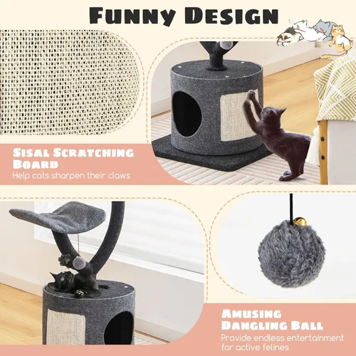 Miniatura 6 de Tangkula Árbol para gatos de interior, torre pequeña para gatos de 35 pulgadas con marco de soporte de metal curvo, tabla de rascar de sisal, 2