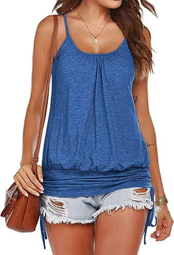 Hongqizo Camisetas sin mangas de verano para mujer, estilo casual, con tirantes delgados, parte inferior con bandas, holgada, con cordones