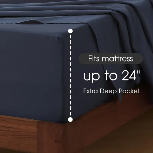 Miniatura 3 de HYPREST Juego de sábanas de bolsillo extra profundo tamaño King, se ajusta a colchones de 18"-24" de profundidad - Juego de sábanas de algodón 100%