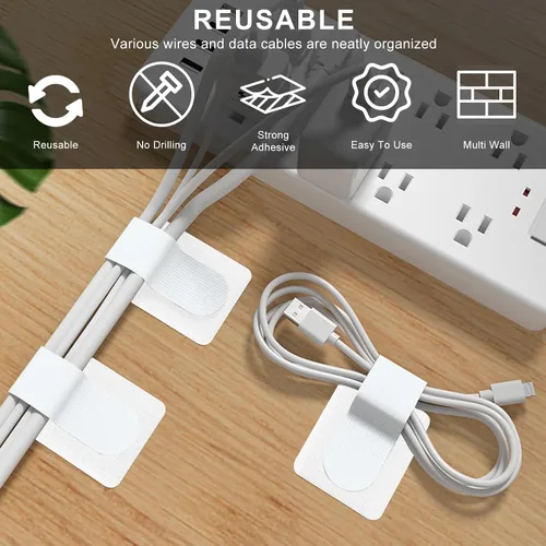 Miniatura 6 de Paquete de 50 bridas reutilizables autoadhesivas para organizar cables, correas ajustables de gancho y bucle para organizar cables de datos, cables
