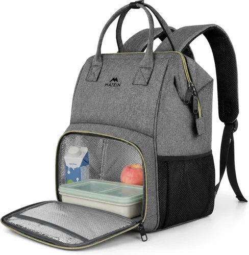 Lonchera-Mochila , mochila con aislamiento térmico con puerto USB para mujeres y hombres, resistente al agua, lonchera a prueba de fugas para el