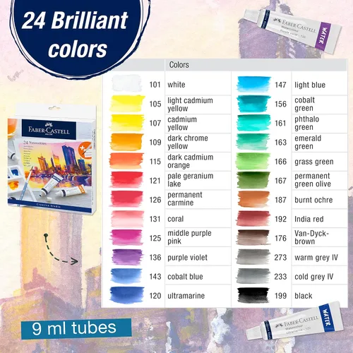 Miniatura 3 de Faber-Castell Juego de pintura de acuarela, 24 tubos de acuarelas líquidas (0.3 onzas líquidas) y paleta de pintura para mezclar, suministros