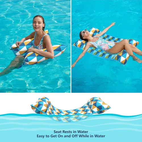 Miniatura 4 de Jasonwell Hamaca de agua inflable para piscina - Flotadores de piscina de tela, hamaca inflable para piscina, flotadores 4 en 1