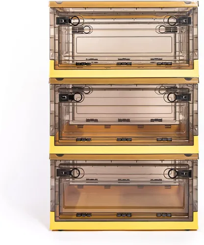 Miniatura 10 de Paquete de 3 contenedores de almacenamiento de apertura lateral, tapa apilable plegable, fácil de ordenar con caja de almacenamiento, ideal