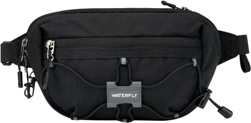 WATERFLY Riñonera ligera y pequeña: Bolso de 1.5L, mini, delgado, cruzado, de cintura, con bloqueo RFID, antirrobo y resistente al agua para Negro