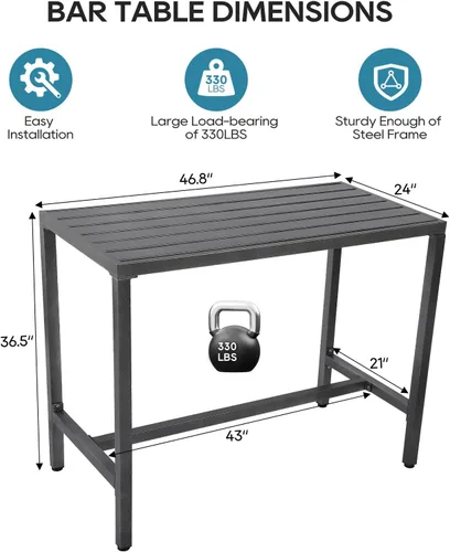 Miniatura 3 de Mesa de bar para exteriores, mesa consola de altura de pub para patio con marco de acero con revestimiento de polvo, parte superior resistente a