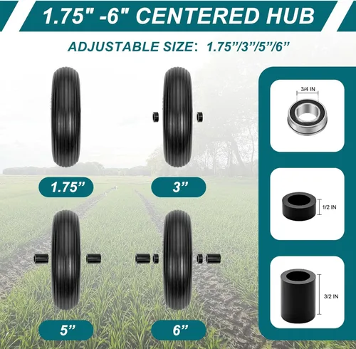 Miniatura 4 de Neumático sólido sin pinchazos 4.00-6 y rueda para carretilla de 13" por Cenipar con buje de grasa de 3/4" y 5/8" y cubo centrado de 1.75" Neumático