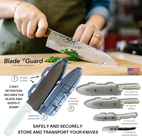 Miniatura 4 de Protector de hoja de cuchillo fabricado en Estados Unidos, almacenamiento y transporte seguros para cuchillos de cocina, protege los bordes en Gris