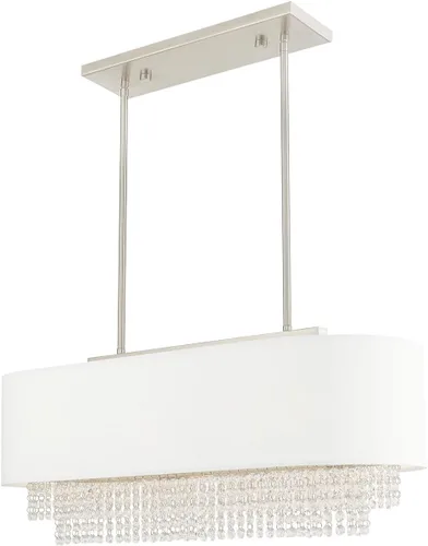 Miniatura 2 de Livex Lighting 51124-91 Carlisle - Candelabro lineal de 31 pulgadas, acabado de níquel cepillado con pantalla de tela blanca rota con cristal