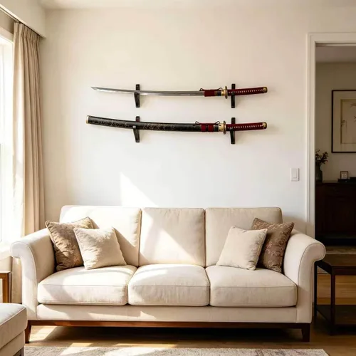 Miniatura 9 de Juego de 2 ganchos de espada para montaje en pared, soporte ajustable para Katana Wakizashi Tanto Genji Sword Arms Rack