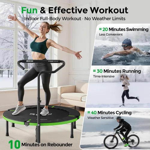 Miniatura 5 de BCAN 40"/38" Foldable Mini Trampoline, Rebounder Trampoline for Adults, U/T Adjustable Foam Handle, Exercise Rebounder for Adults Indoor/Garden