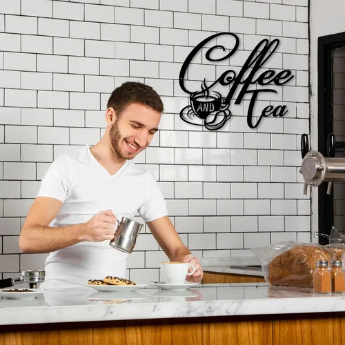 Miniatura 5 de Letrero de metal de café y té, letreros colgantes de barra de café para decoración de pared, letreros de metal negro para decoración de pared