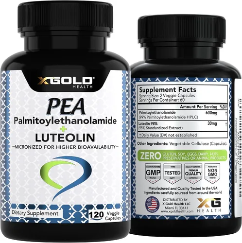 Miniatura 7 de Palmitoiletanolamida 630 mg + luteolina estandarizada 98% - Guisante micronizado 99% altamente purificado y biodisponible - Hecho en Estados Unidos