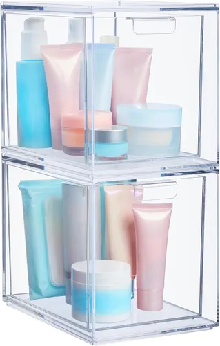 Miniatura 9 de STORi Audrey - Cajones organizadores apilables de plástico transparente Juego de 2 piezas Organiza cosméticos y suministros de belleza en un