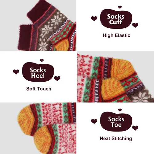 Miniatura 2 de SISOSOCK Paquete de 5 calcetines gruesos y suaves para mujer, de lana de invierno, esponjosos, acogedores, casuales, para el hogar, con caja