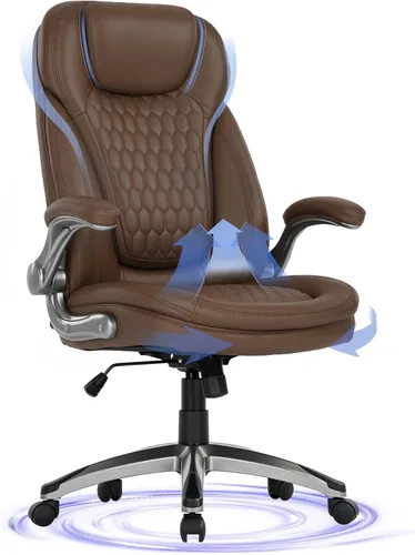 Miniatura 22 de Silla de oficina ejecutiva, silla ergonómica de escritorio para computadora, silla de cuero con respaldo alto con brazos abatibles acolchados, silla