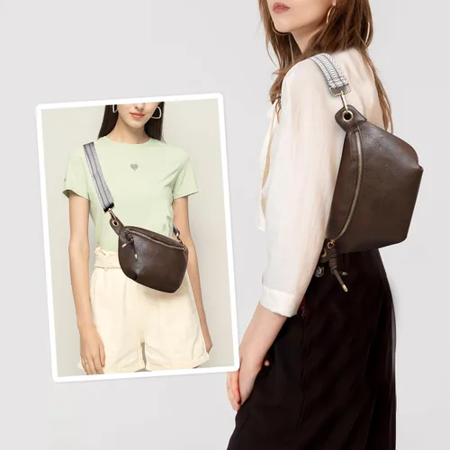 Miniatura 2 de Riñoneras para mujer, bolsos cruzados de moda, bolsos de pecho, bolso de cinturón con 2 correas ajustables, Marrón oscuro, Classic