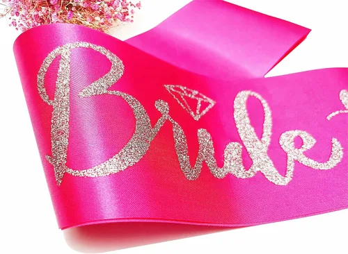 Miniatura 4 de Bride to Be - Banda de satén rosa intenso con letras plateadas con purpurina plateada, banda para despedida de soltera, regalos de boda, fiesta