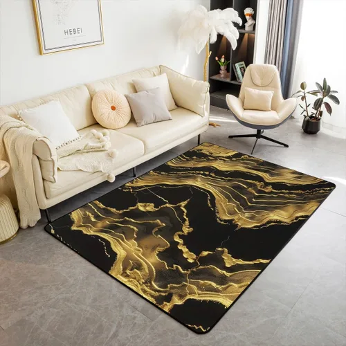 Miniatura 32 de jejeloiu Alfombra de decoración de mármol negro y dorado, alfombra para sala de estar, dormitorio, para niños, niñas, adolescentes, decoración
