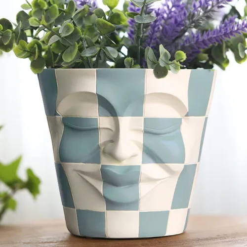 Miniatura 12 de GUGUGO Macetas únicas de cara para plantas, coloridas y lindas macetas para suculentas con drenaje, macetas abstractas de cabeza de arco iris