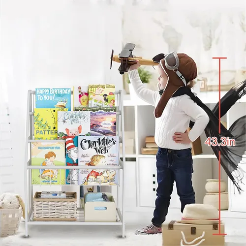 Miniatura 5 de aboxoo Estantería infantil independiente para habitación de niños pequeños de 18 pulgadas, organizador de juguetes, estantería blanca estable
