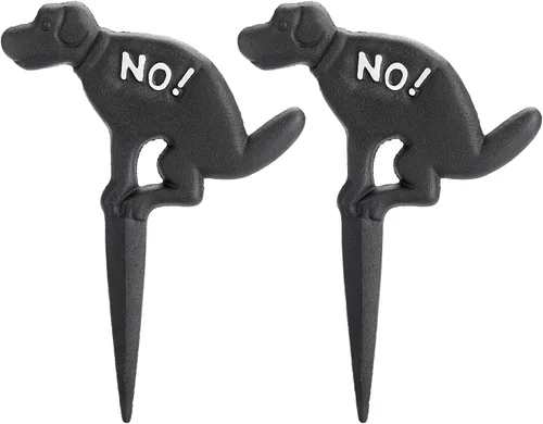 Miniatura 11 de JUXYES Paquete de 2 estacas de hierro fundido para el patio de No Pooping Yard, No Dog Allowed Poop Spike Guías de Manguera de Jardín Estaca Negro